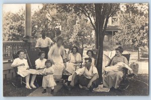 c1910's House Lawn Party Picnic Little Girl RPPC Photo Antique Unposted Postcard