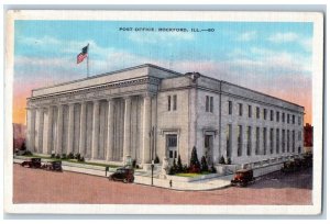 Rockford Illinois Postcard Post Office Exterior Building c1937 Vintage Antique