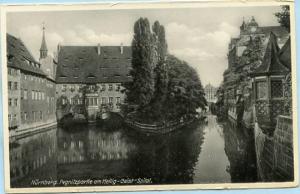 Germany - Nurnberg, The Pegnitz River splits at Holy Spirit Hospital  *RPPC