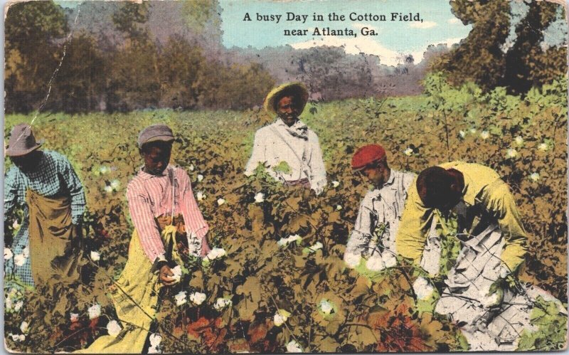 USA A Busy Day in the Cotton Field Near Atlanta Georgia Black Americana 09.49 