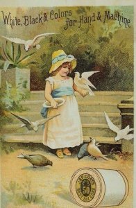 1880's-90's J & P Coats Six Cord Thread Adorable Child With Doves Pigeons P62