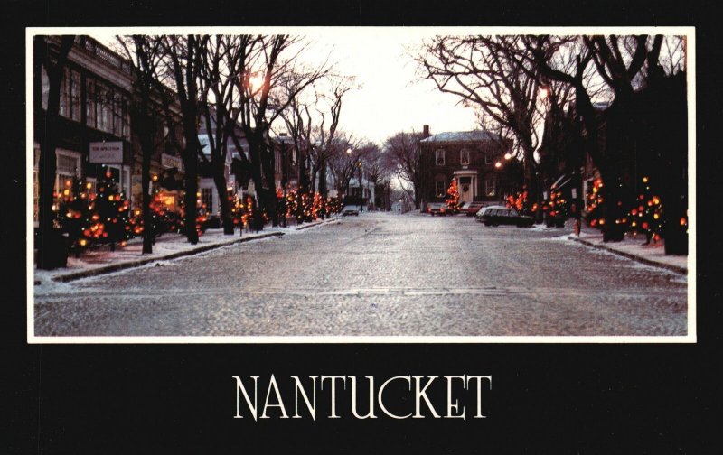 Vintage Postcard Christmas Light on Quaint Nantucket Island Massachusetts MA