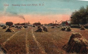 Vintage Postcard Threshing Scene Farmland Countryside Near Fargo North Dakota ND