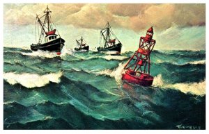 Fishing Trawlers heading to Port, Painted Cap'n Ellery F.Thompson