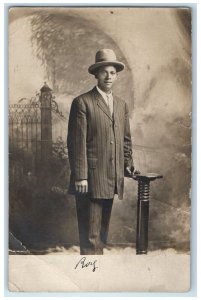 c1910's Black Americana Hat Studio Portrait RPPC Photo Unposted Antique Postcard