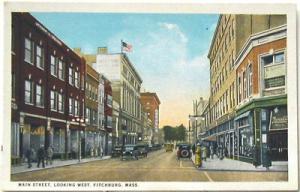 A843    FITCHBURG,  MA.  POSTCARD,  MAIN ST.