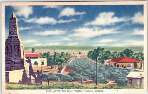 TIJUANA, MEXICO   Traffic RUSH AFTER THE BULL FIGHTS  ca 1930s  Postcard