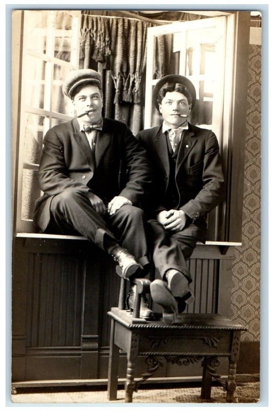 c1910's Men On Window Cigarette Elkton South Dakota SD RPPC Photo Postcard