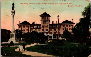 Hemming Park Monument and Windsor Hotel Jacksonville FL Postcard PC49