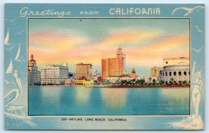 LONG BEACH, CA California~ SKYLINE Across WATER c1940s Gardner-Thompson Postcard