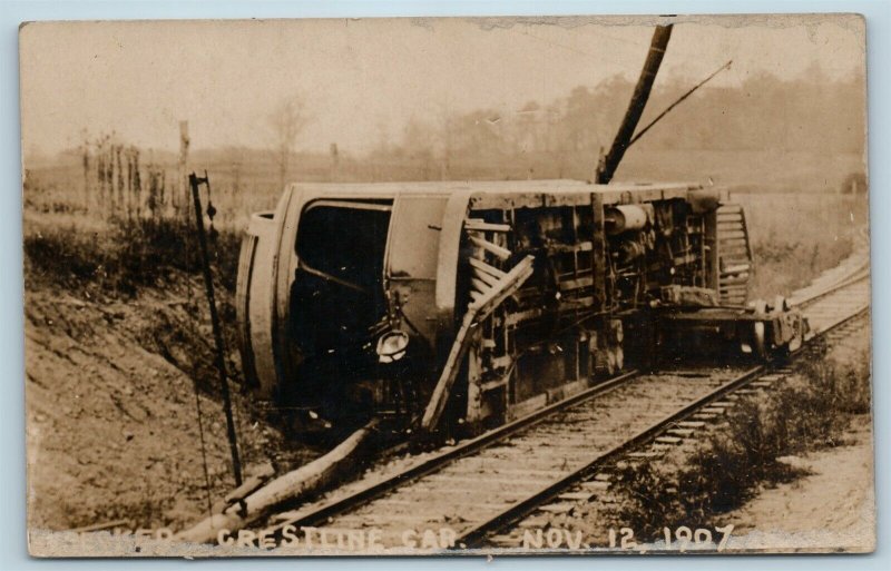  Postcard Wrecked Crestline Car Train Wreck Nov 12 1907 RPPC Real Photo T4