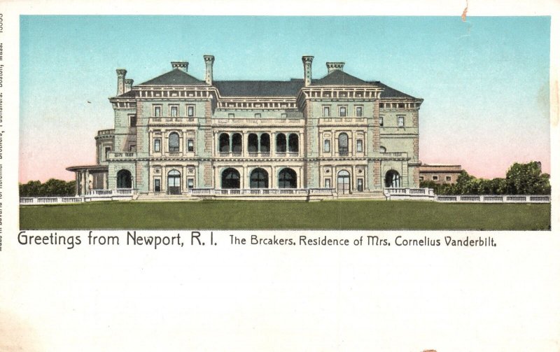 Vintage Postcard Greetings Fr. Newport RI Residence Of Mrs. Cornelius Vanderbilt