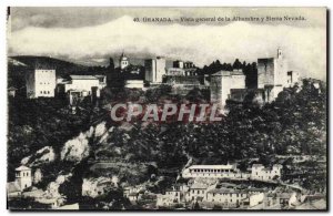 Postcard Old Granada Vista general of the Alhambra and Sierra Nevada