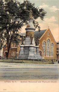 Utica New York Soldiers Monument Plymouth Church Antique Postcard K36391 
