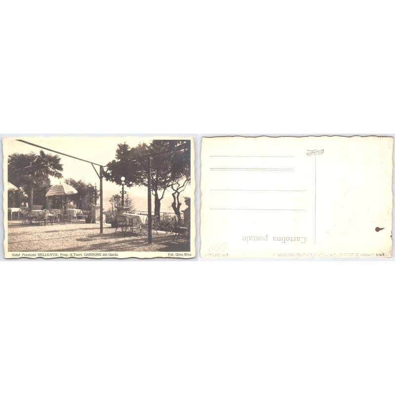 Postcard Hotel Pensione Belle-Vue Gardone Riviera Italy Gino Riva RPPC Photo