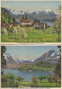 Lucerne Polytechnic Chalets 2x Antique Swiss Painting Postcard s