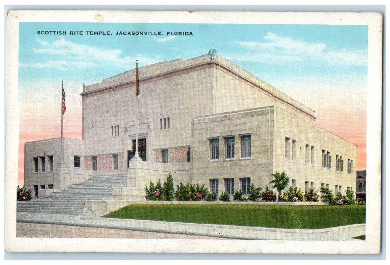 c1920s Scottish Rite Temple Exterior Roadside Jacksonville Florida FL Postcard