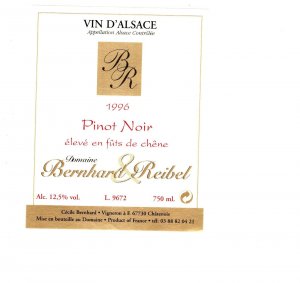 Vin D'Alsace, Pinot Noir, Bernhard Reibel 1996, Vintage Wine Label