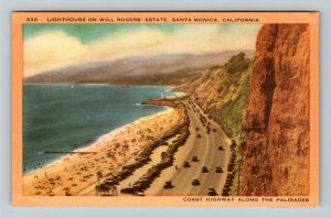 Santa Monica, CA-California, Lighthouse On Will Rogers' Estate, Linen Postcard