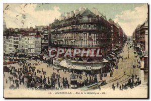 Old Postcard Marseille Rue de la Republique Tramway