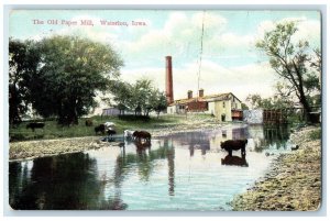 1909 Old Paper Mill Animals River Factory Waterloo Iowa Antique Vintage Postcard