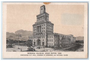 c1920 Memorial Coliseum City Hall Chamber Exterior Cedar Rapids Iowa IA Postcard