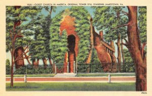 JAMESTOWN, Virginia VA   OLDEST CHURCH IN AMERICA   c1940's Linen Postcard