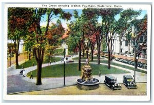 c1940 Green Showing Walton Fountain Classic Cars Waterbury Connecticut Postcard