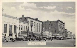 ELM STREET BUSINESS SECTION WESTFIELD MASSACHUSETTS DEXTER PRESS POSTCARD 1940s