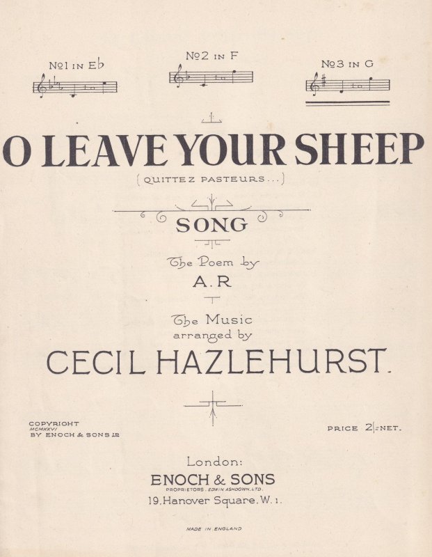 O Leave Your Sheep Cecil Hazlehurst Olde Sheet Music