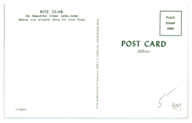 Ritz Club, Clear Lake, IA Postcard *5F19