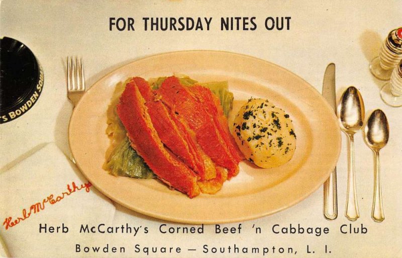 Southampton L.I. New York Herb McCarthy Corned Beef & Cabbage Club pc ZE686269