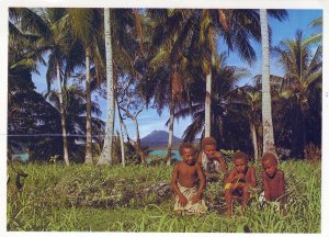 VINTAGE CONTINENTAL POSTCARD TOLAI CHILDREN WITH MOTHER VOLCANO IN BACKGROUND