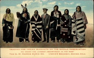 Native Americana Blanket Advertising GM Harris Curio Co Denver c1910 Postcard
