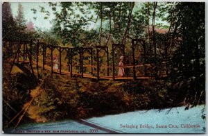 Swinging Bridge Santa Cruz California CA Women Crossing Forest Trees  Postcard