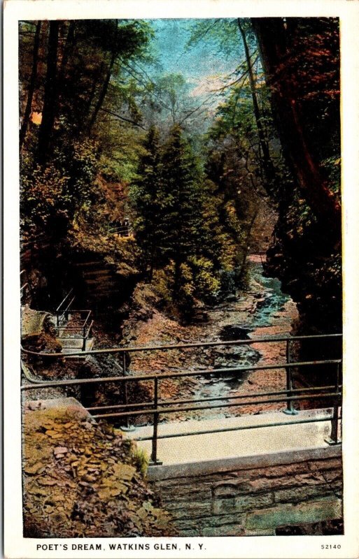 Poets Dream Watkins Glen New York Bridge Forest Stream UNP Vintage Postcard 