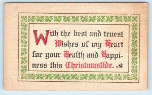 ARTS & CRAFTS CHRISTMAS Greeting 1909  Postcard Christmas Health & Happiness