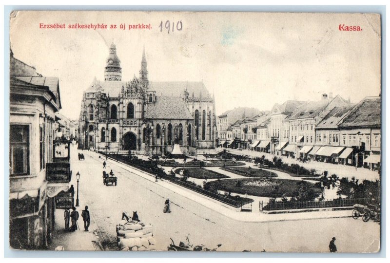 1910 Elizabeth Cathedral with Uj Park Kassa Hungary Antique Posted Postcard