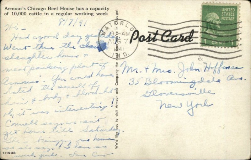 Armour's Chicago Beef House Cooler 1941 Used Postcard