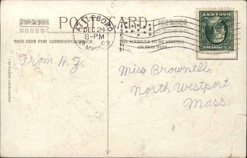 Christmas Sweetheart Ser 1 Santa Claus Cupid on Snowshoes c1910 PC