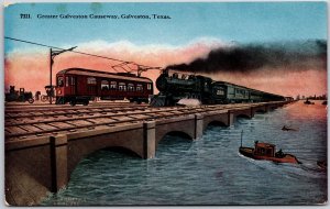 Greater Galveston Causeway Galveston Texas Transportation Train Bridge Postcard