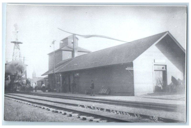 c1960's Ossian Iowa IA Railroad Vintage Train Depot Station RPPC Photo Postcard