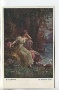 461925 Hans ZATZKA Cry Girl near River Vintage postcard