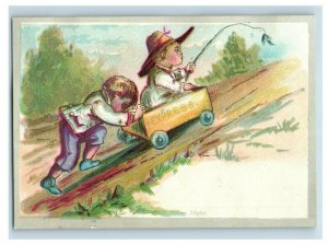 Lot of 4 1880's Lovely Kids Playing New Years Carts Victorian Trade Cards P59