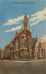 Dallas Texas~First Baptist Church~1940s Linen Postcard