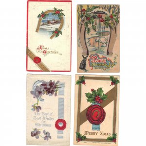 Lot of 4 Antique Christmas Postcards with Horseshoes - Lot 1028