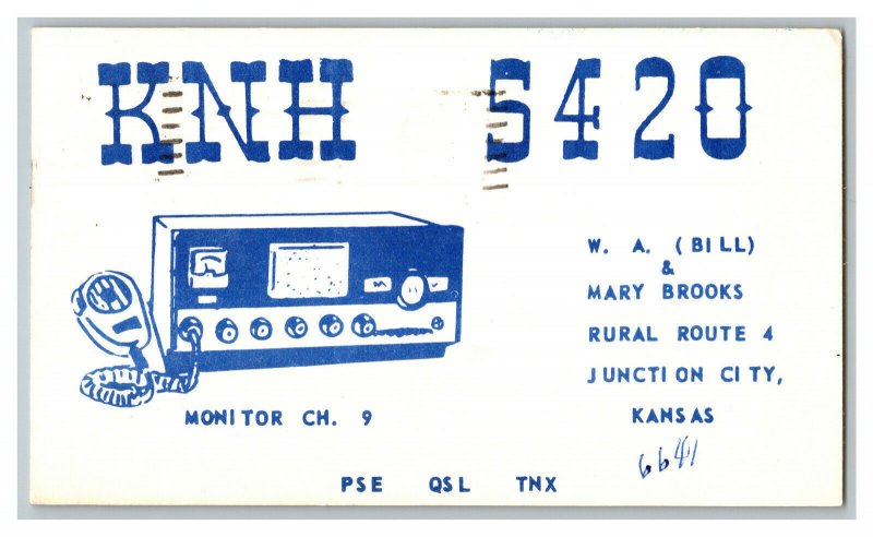 Postcard QSL Radio Card From Junction City Kansas KNH 5420 