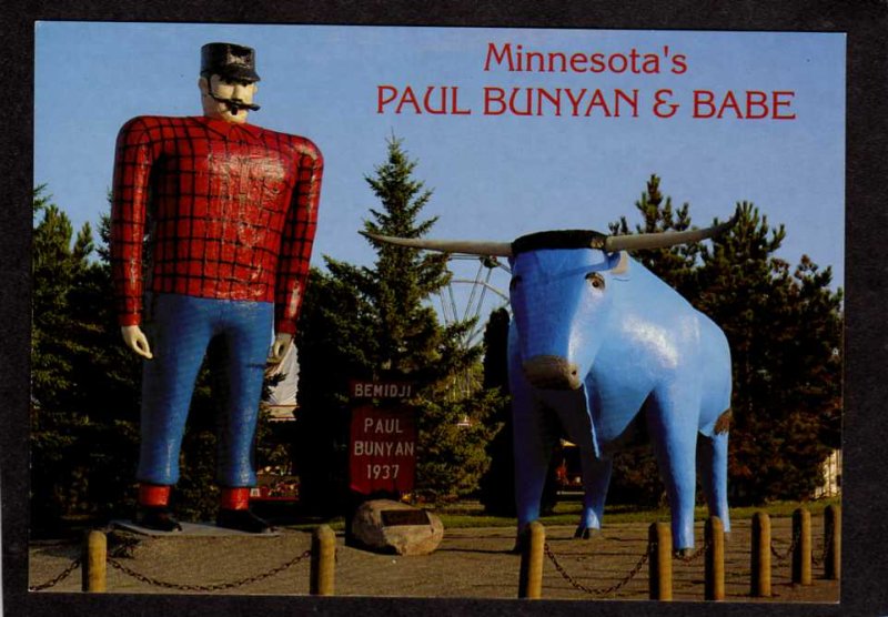 MN Paul Bunyan Blue Ox Lake Bemidji Lake Minnesota Postcard Roadside America