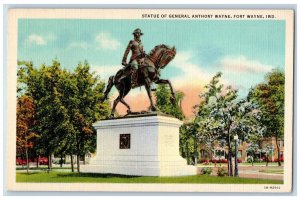 Fort Wayne Indiana Postcard Statue General Anthony Wayne c1942 Vintage Antique