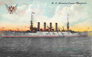 USS Maryland Armored Cruiser US Navy Ship 1910c postcard